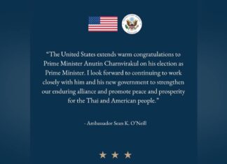 ทูตสหรัฐฯ ยินดี “อนุทิน” นั่งนายกฯ ยันพร้อมทำงานร่วมกันใกล้ชิด กระชับความสัมพันธ์ไทย-อเมริกัน