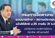 ชวนนายจ้าง – สถานประกอบการ แจ้งให้สิทธิ ม.35 เปิดโอกาสคนพิการมีงาน มีอาชีพ สร้างรายได้ ภายใน 31 ธ.ค. 69